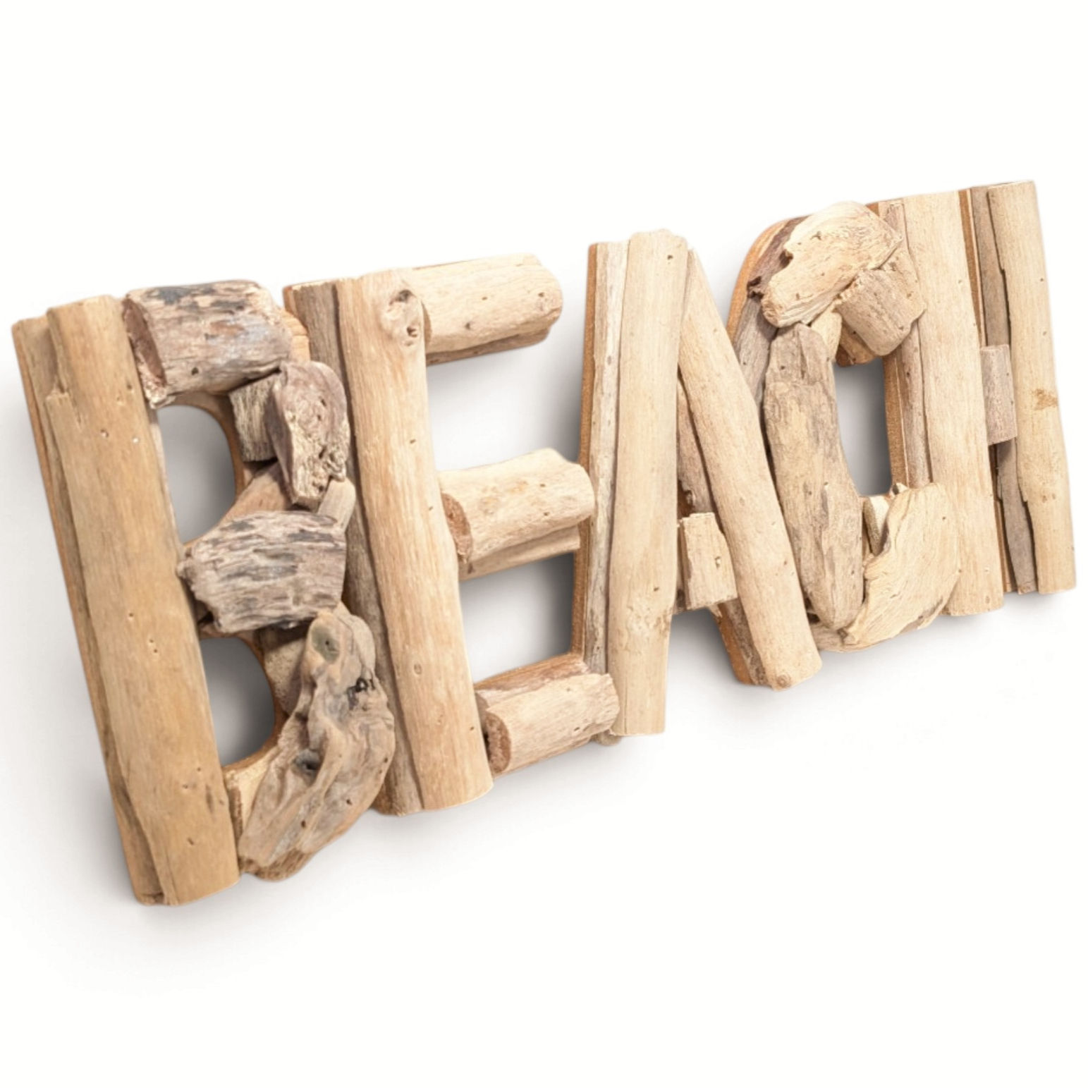 Artisan-crafted driftwood wall sign spelling the word BEACH