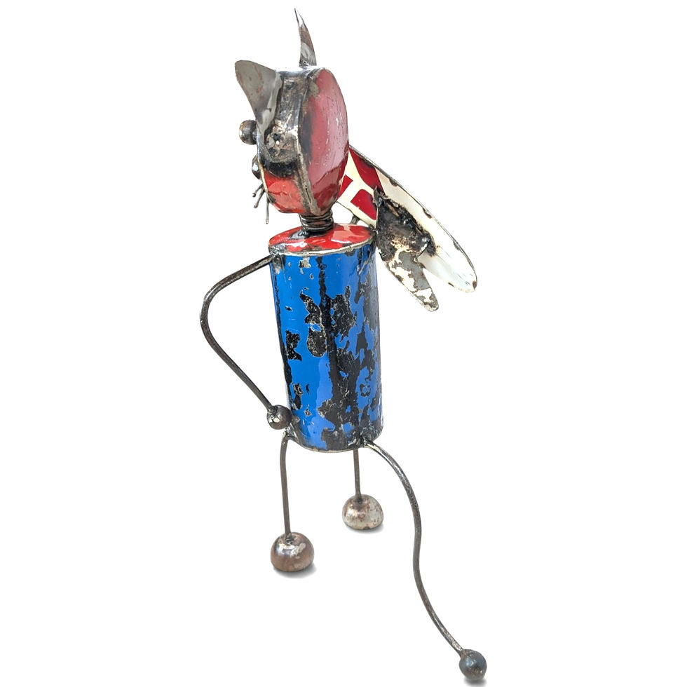 Thumbnail: Rear view of the metal surfer cat holding the blue side of the surfboard
