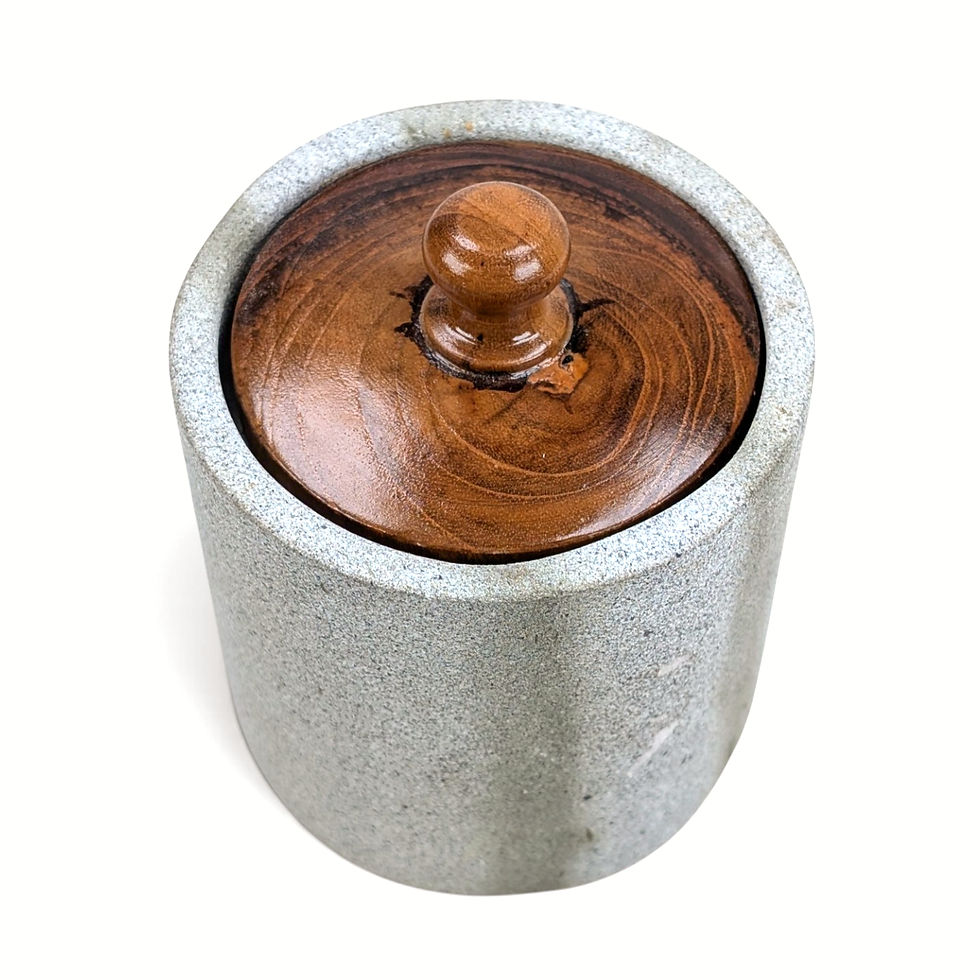 Thumbnail: Covered stone container designed for dry bathroom essentials