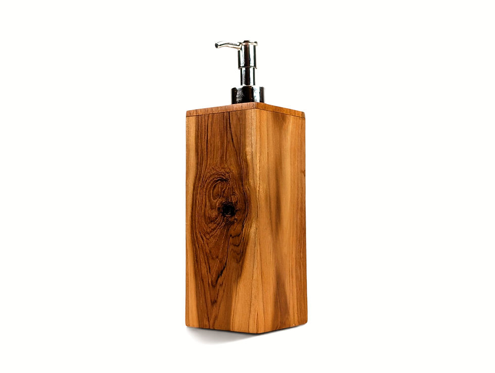 Thumbnail: Handcrafted teakwood soap dispenser with warm brown grain