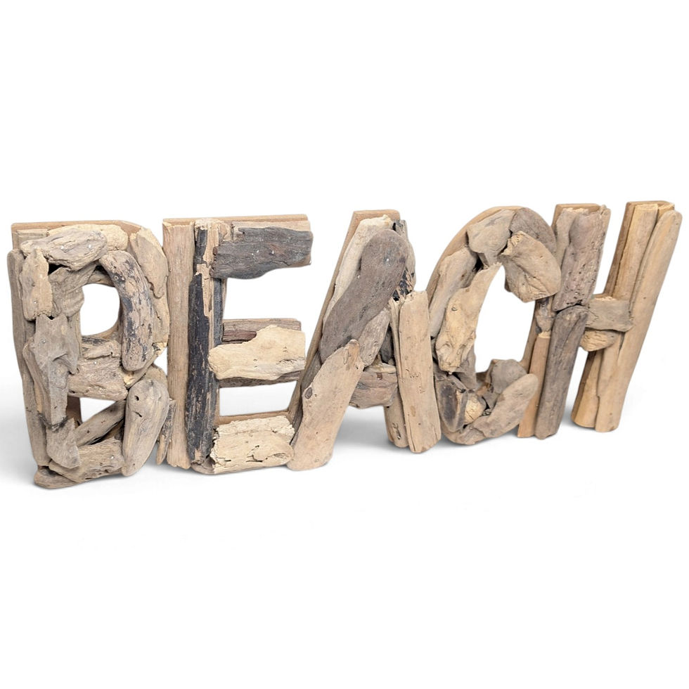 Thumbnail: Handcrafted driftwood wall art featuring five dimensional letters