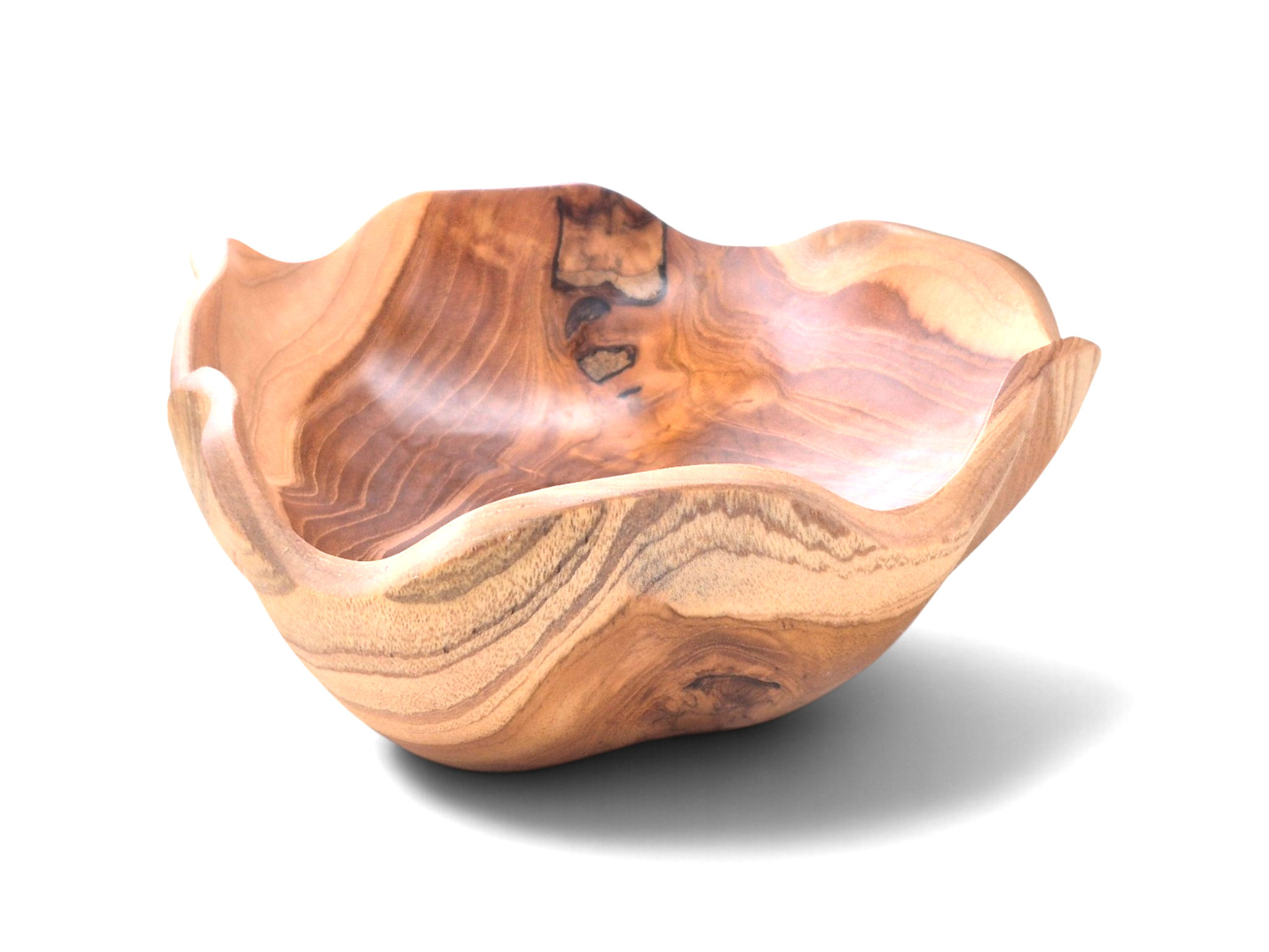 Wide teakwood centerpiece bowl featuring a deeply carved shallow basin