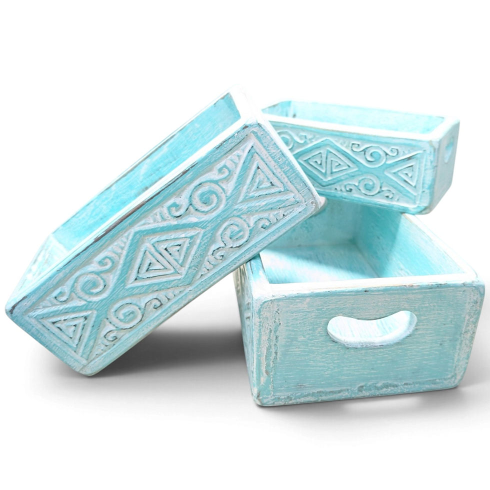 Thumbnail: Open-top turquoise nesting boxes with cutout carrying handles