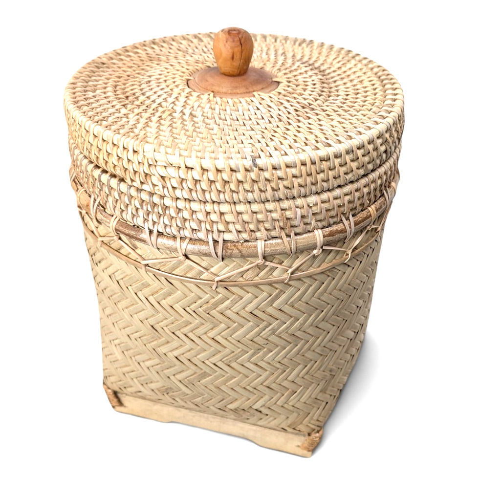 Handwoven rattan storage basket with a removable rounded lid