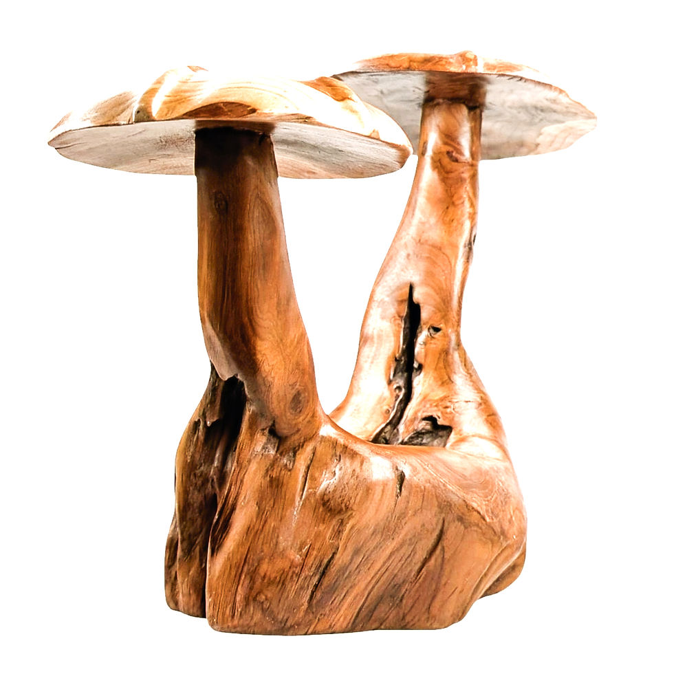 Two-Headed Teak Mushroom hand-carved by artisans