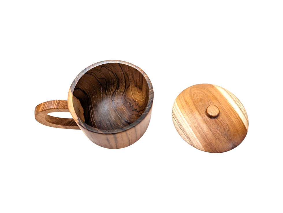 Thumbnail: Decorative wooden mug with individual knots and surface markings