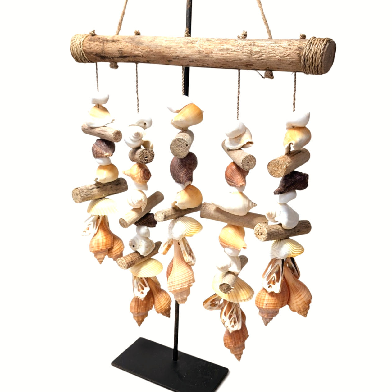 Artisan driftwood wall hanging decorated with cascading seashells