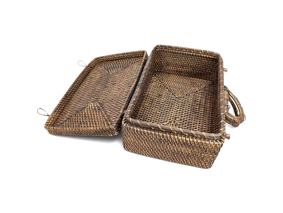 Thumbnail: Handwoven rectangular rattan storage basket with a fitted lid