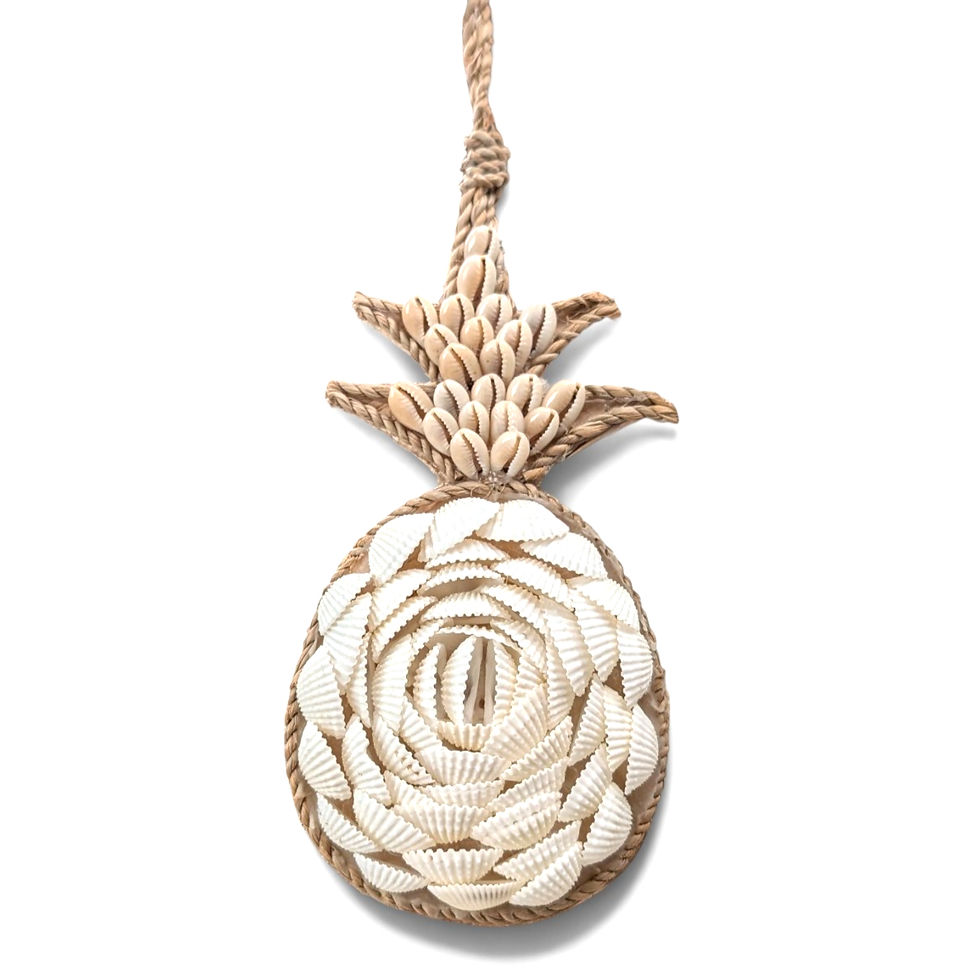 Artisan-made hanging shell pineapple with a braided loop