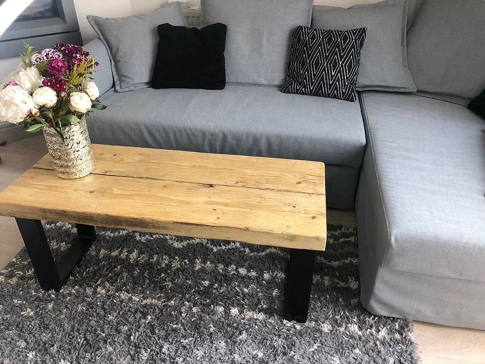 Thumbnail: Modern Rustic reclaimed wooden coffee table with steel industrial legs