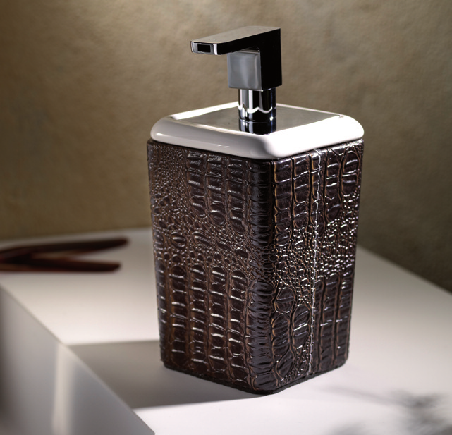 LOFT&BATH- DISTRIBUTEUR SAVON LIQUIDE EN CUIR CROCO CÉRAMIQUE