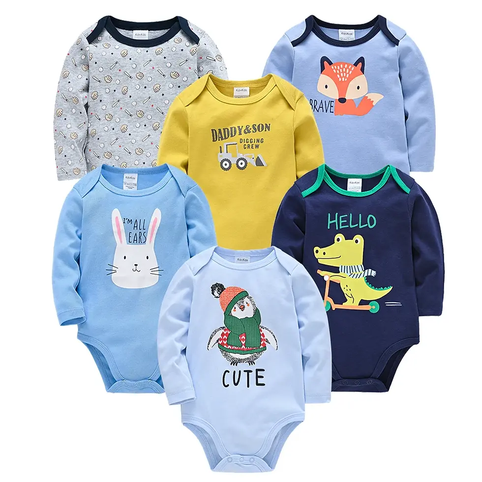 Thumbnail: 6 PCS 3 PCS Kavkas Baby Boys Girls Bodysuit Long Sleeve 100% Cotton Baby Clothes
