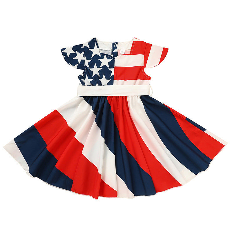 Thumbnail: Toddler Girls' Independence Day Dress Red White & Blue Stripes And