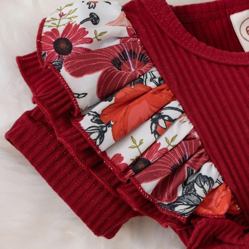 Thumbnail: Rose & Ribbed Flutter Sleeve Dress Body Set