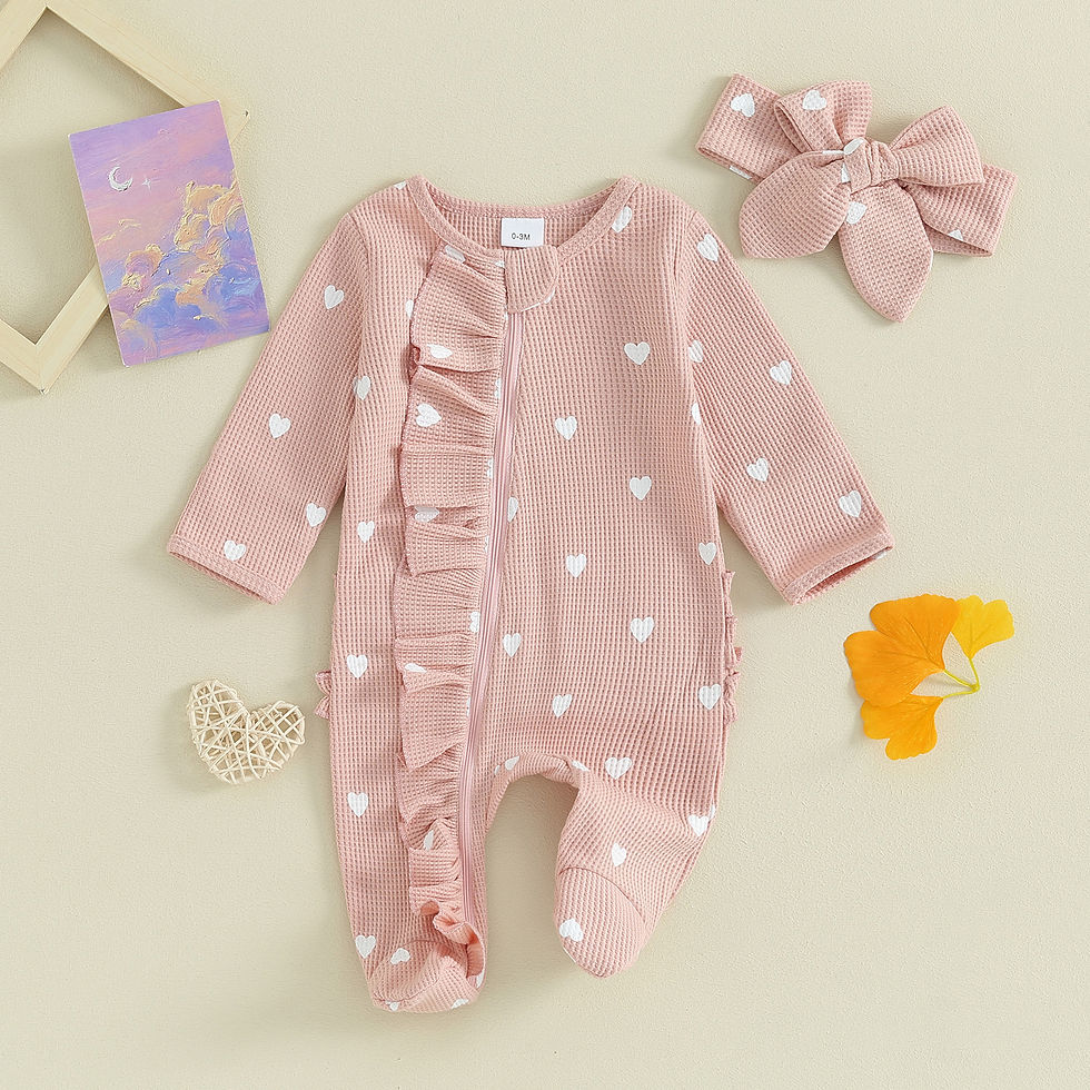 Thumbnail: The Heart Embroidery Waffle Babygrow Set – Blush
