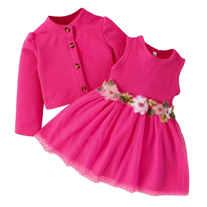 Thumbnail: Amelia Floral Embroidered Dress & Cardigan Set
