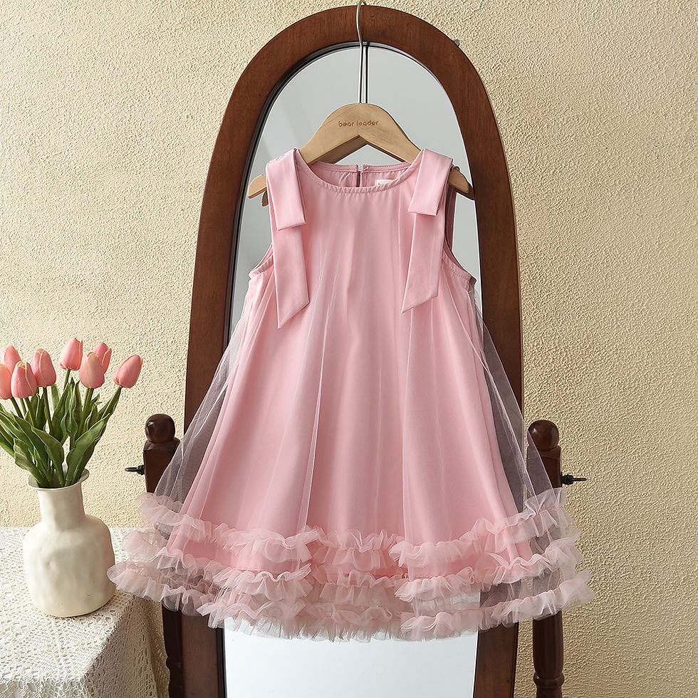 Thumbnail: Rosie Blush Bow Tulle Dress