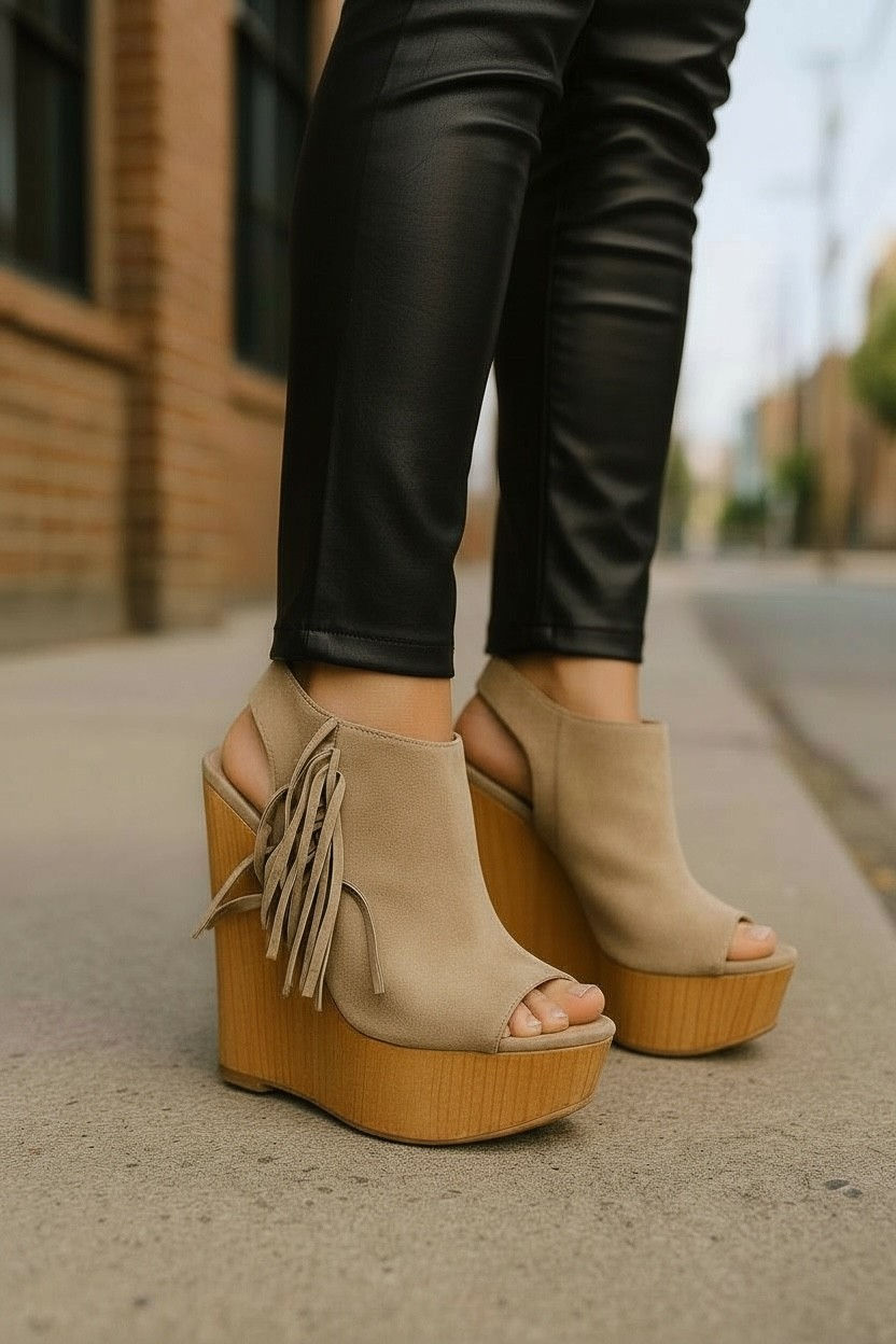 Fringe Open-Toe Wedge Sandals