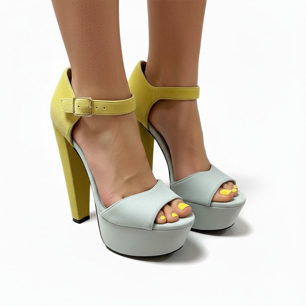 Yellow and Grey High Heel Pumps