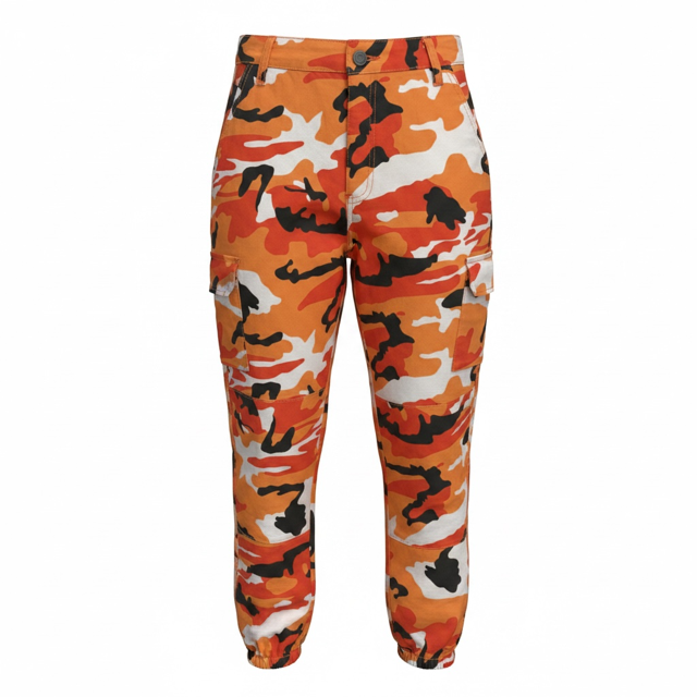 Thumbnail: Orange Black and White Camouflage Cargo Jogger Pants