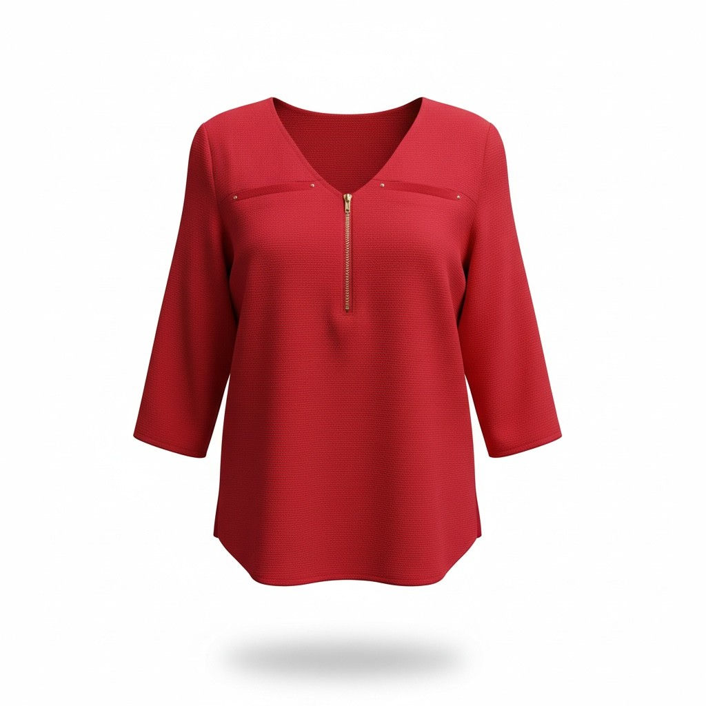 Red V-Neck Zip Top