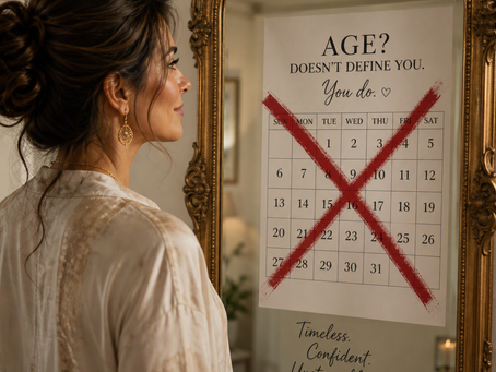 Woman looking in the mirrow and sees a calander with a red x marked across it