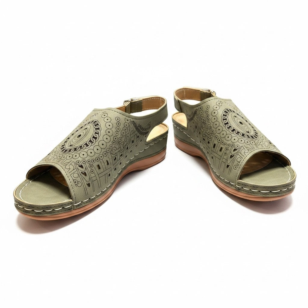 Green Cut Out Wedge Sandals
