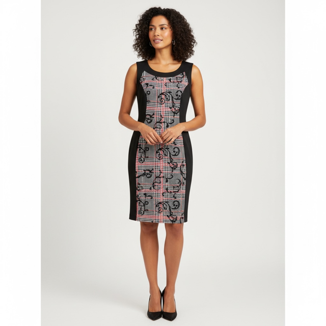 Black and Red Patterned Sleeveless Dress