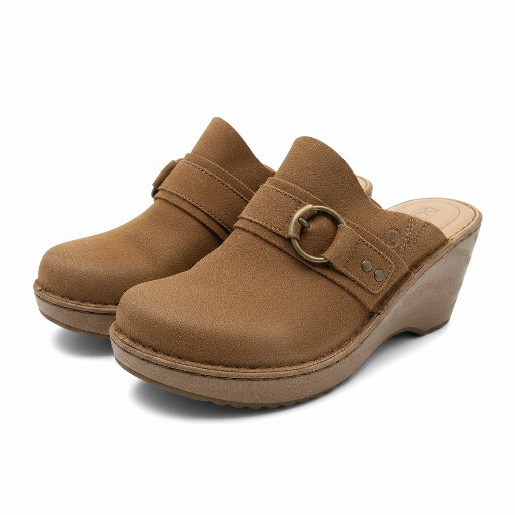 Tan Clog Wedge Heels by Born