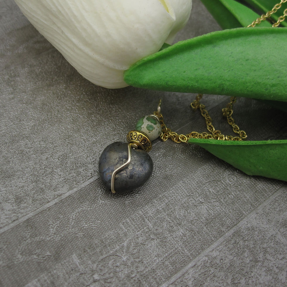Thumbnail: Heart Pendant, Pyrite and Jasper, Gold Plated