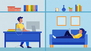 Person split between professional and personal self, symbolising identity difference at home and work