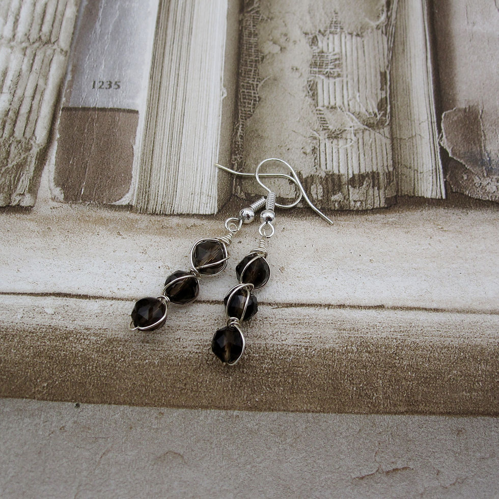 Thumbnail: Smokey Quartz, Drop Earrings, Silver Plated, Gift for Her