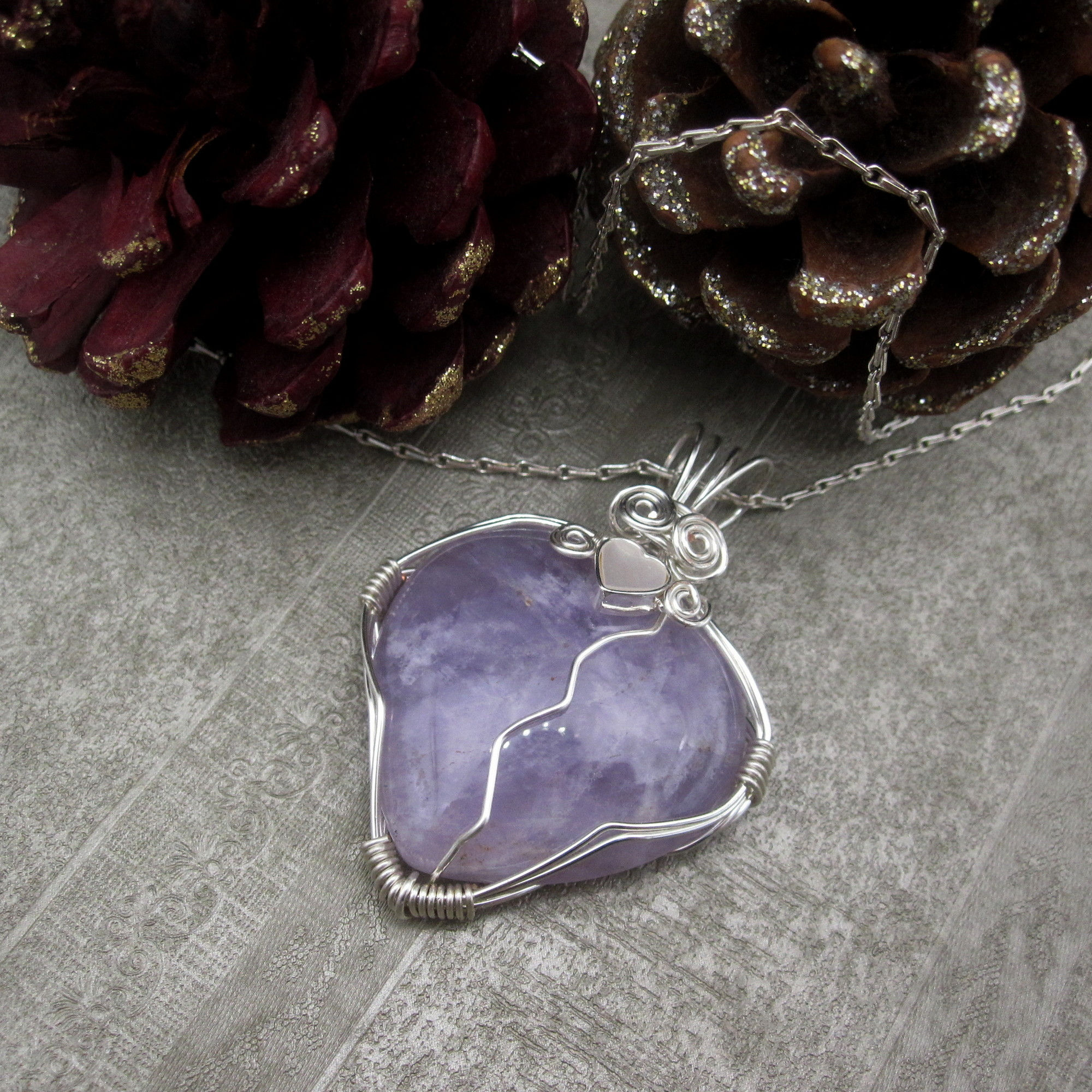 Amethyst Heart Necklace, Silver Plated, Gift for Her