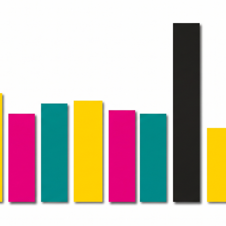 Colorful bar chart on a white background with yellow, magenta, teal, and one tall black bar, suggesting data comparison