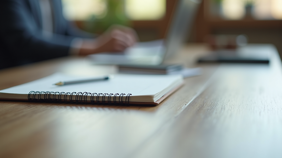Close-up view of a notebook and pen on a counselling table