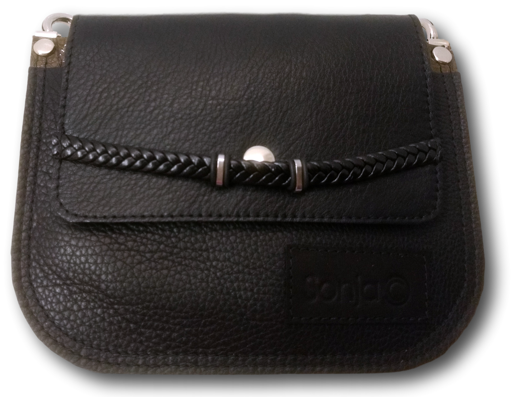 Black with Braid Leather Pocket Bag