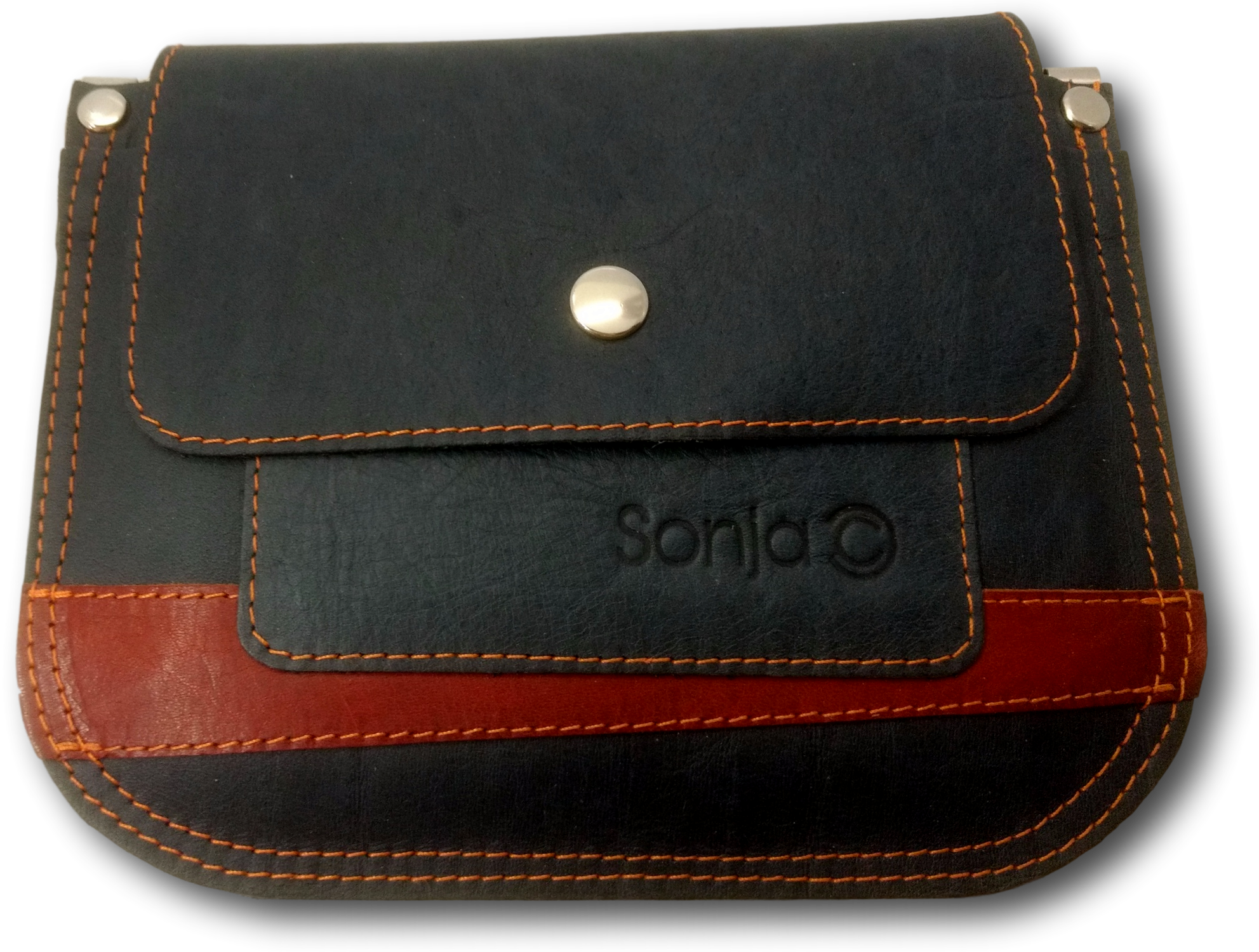 Charcoal & Tan Leather Pocket Bag