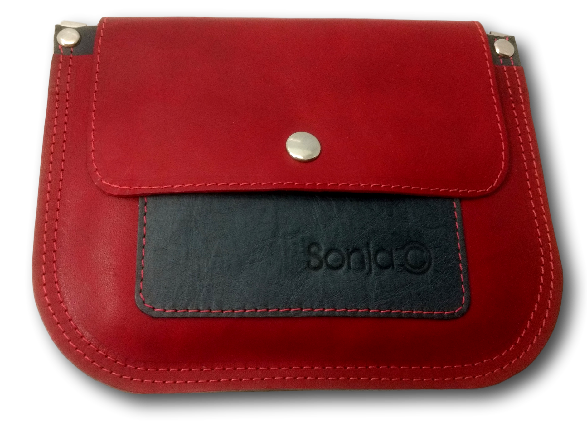 Red & Charcoal Leather Pocket Bag