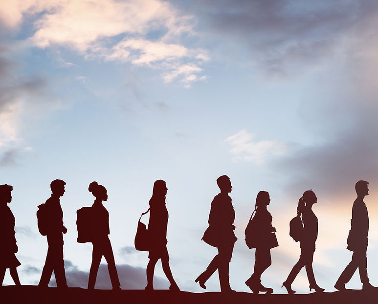 Row Of Migrant People Walking. Refugees With Luggage.jpg
