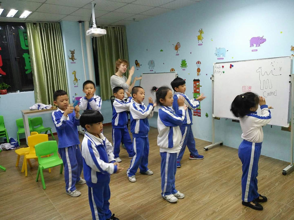 Catherine leading activities with her students in Shenzen, China.