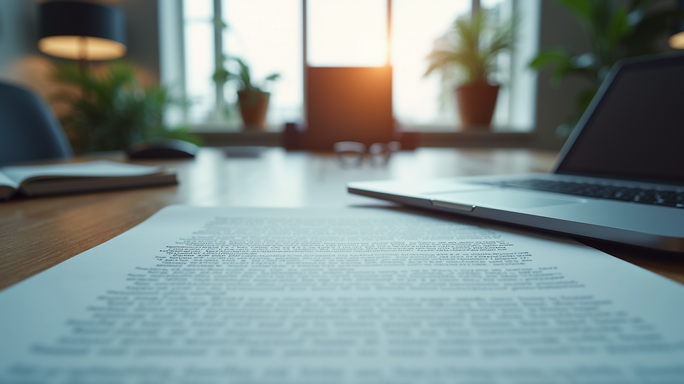 Eye-level view of a modern office with legal documents on the table