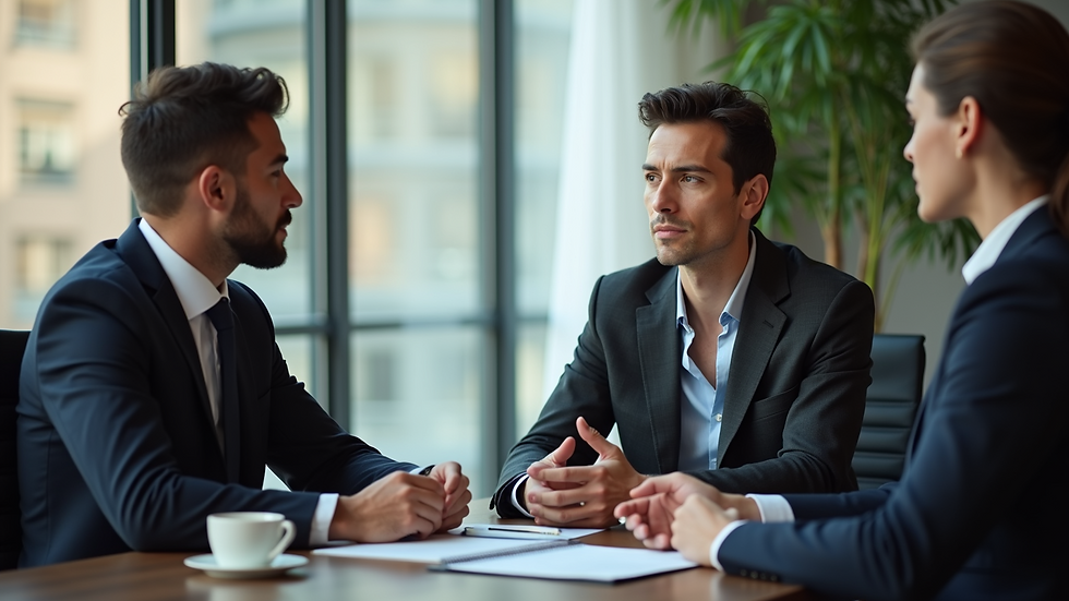 Eye-level view of a lawyer consulting with a client