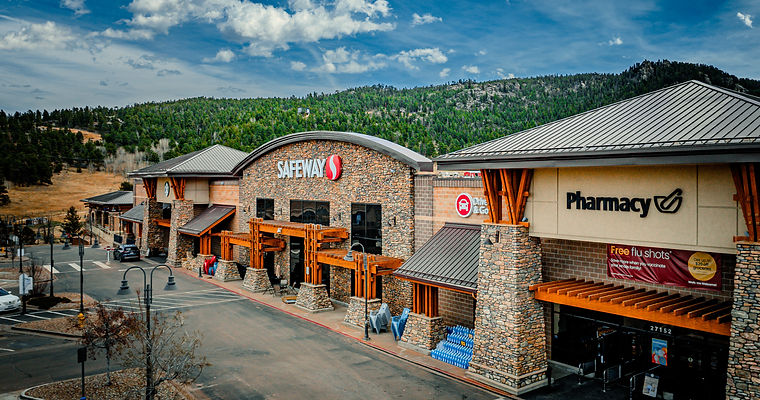 Safeway and pharmacy exterior in a mountain setting