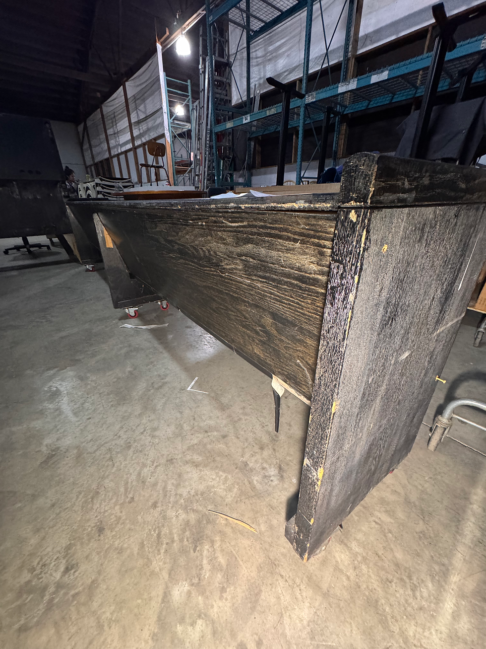 Thumbnail: Large Dark Wooden Bench on Wheels