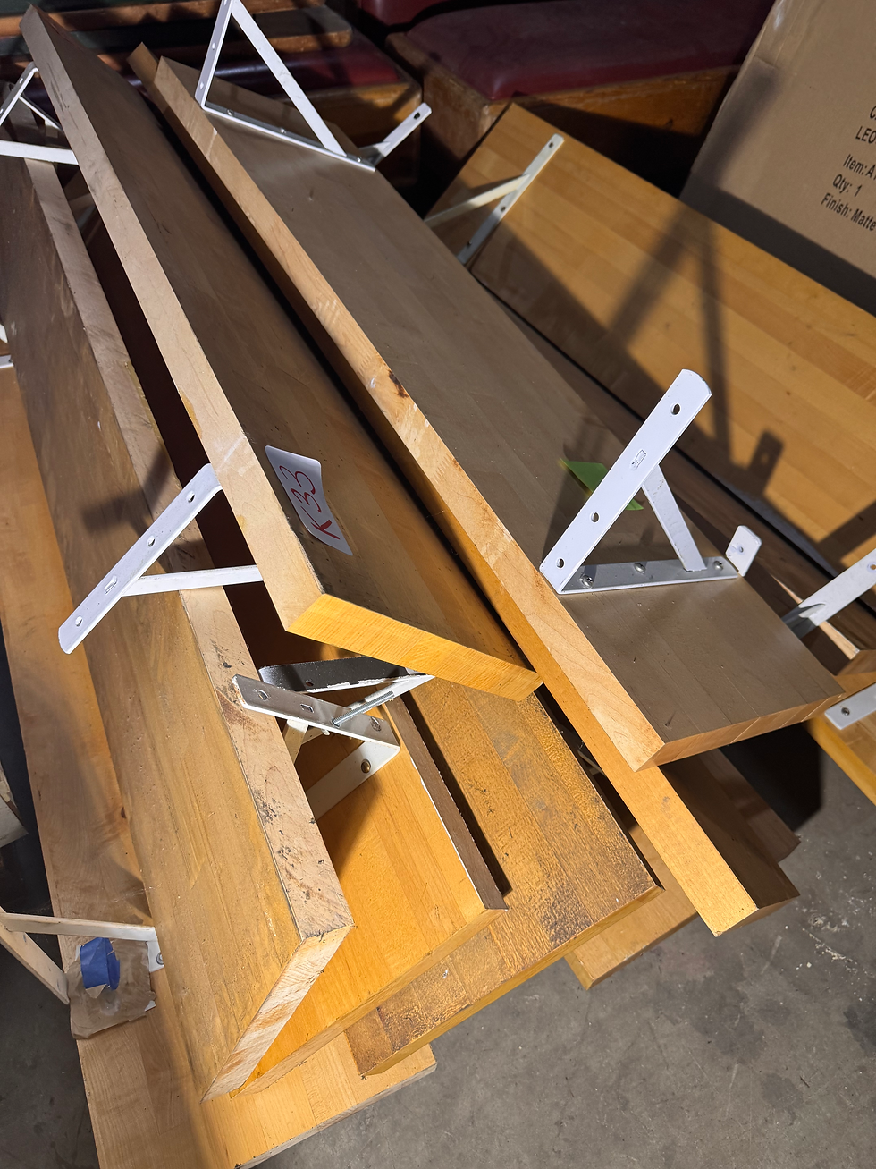 Thumbnail: Light Oak Wooden Shelves with White Mounting Brackets