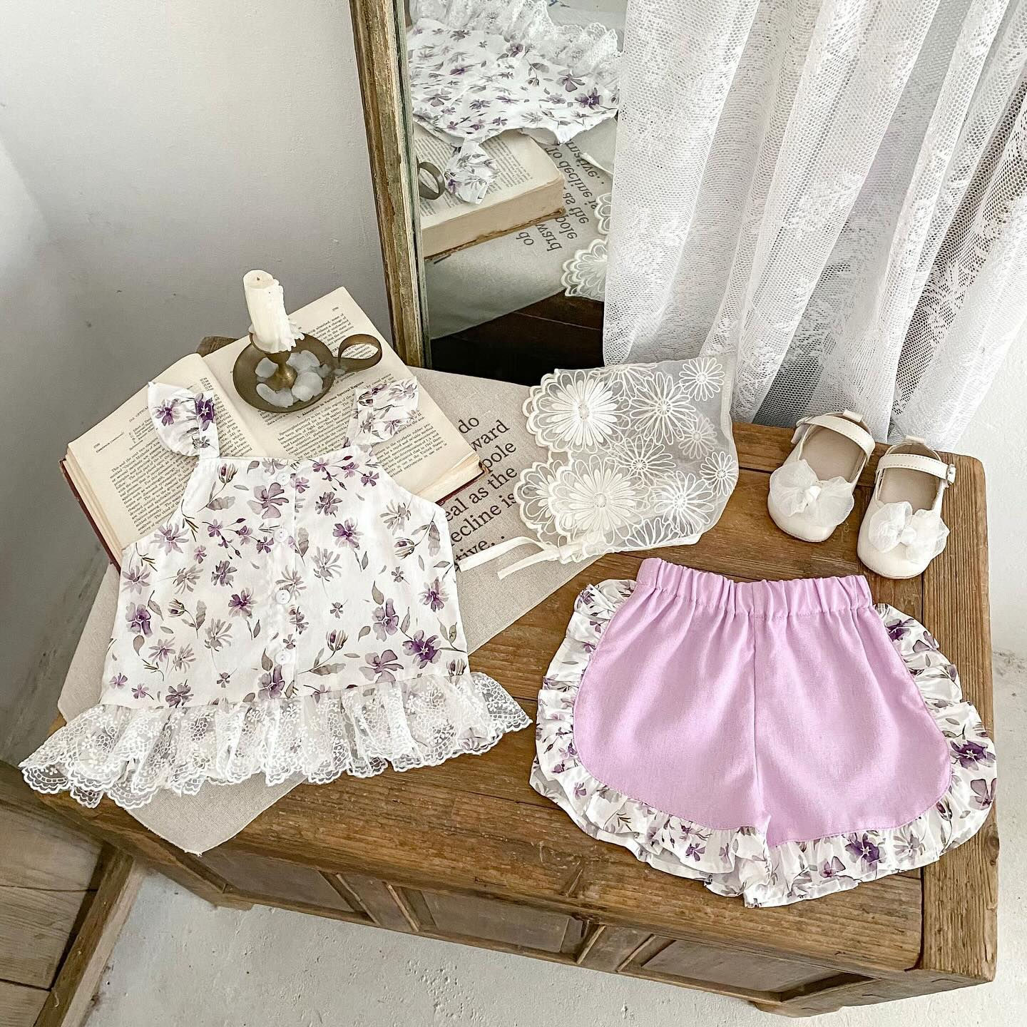 紫色花花♥背心+短褲