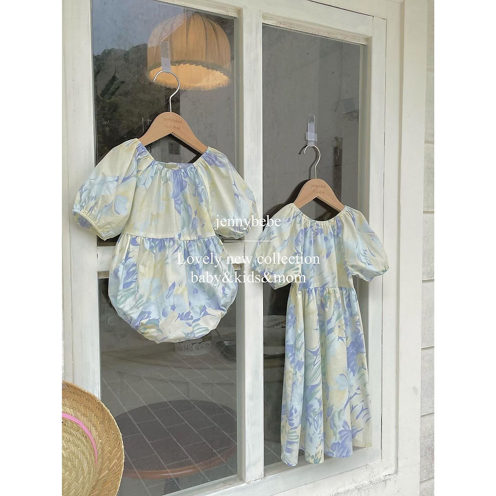 Thumbnail: 【親子款】藍色幻彩花♥薄款短袖夾衣