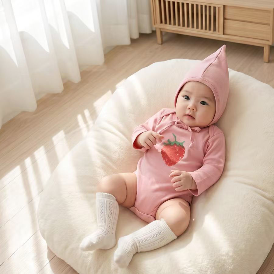 Thumbnail: Strawberry🍓♥純棉長袖夾衣+尖帽仔