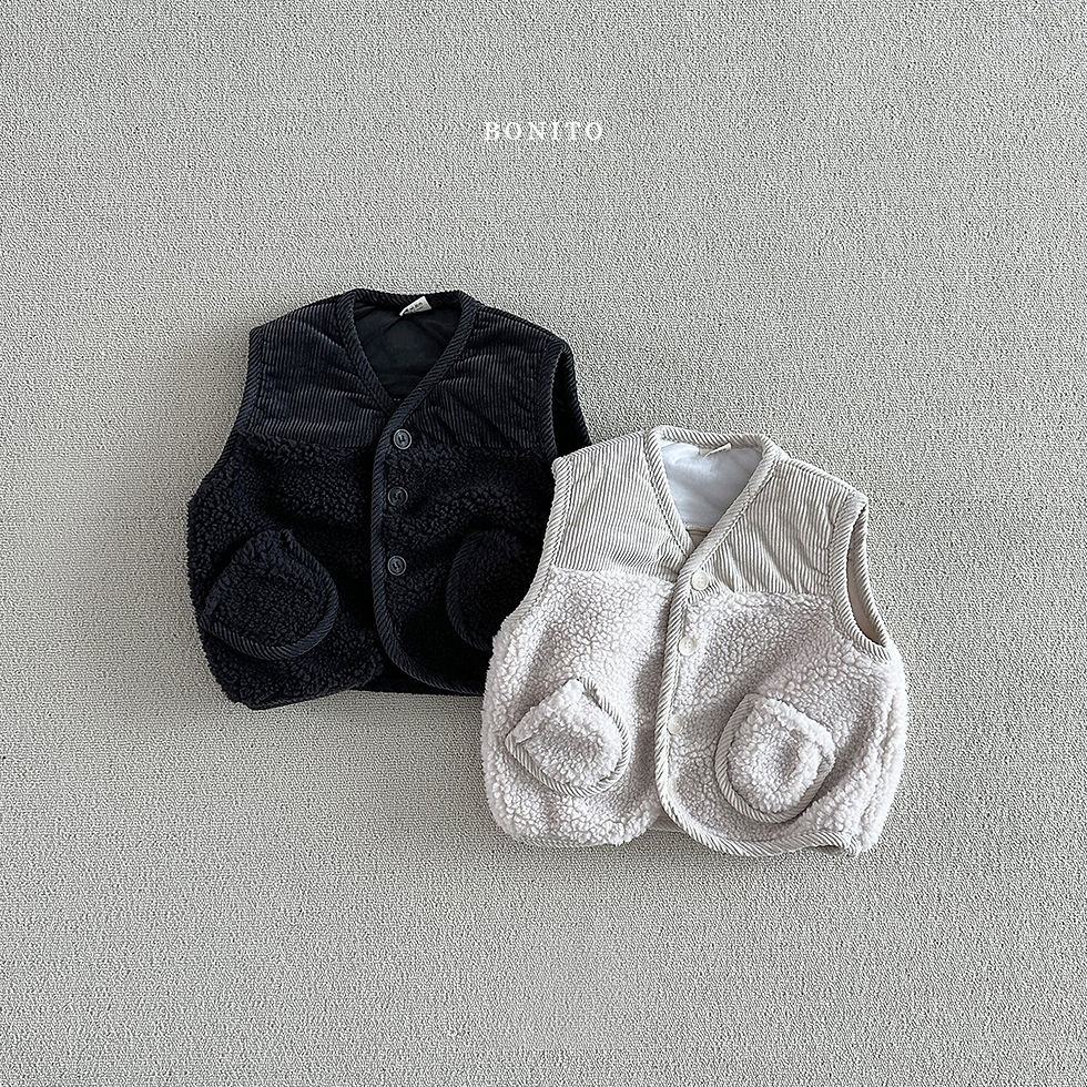 縮圖：羊羔絨♥拼接燈芯絨馬甲