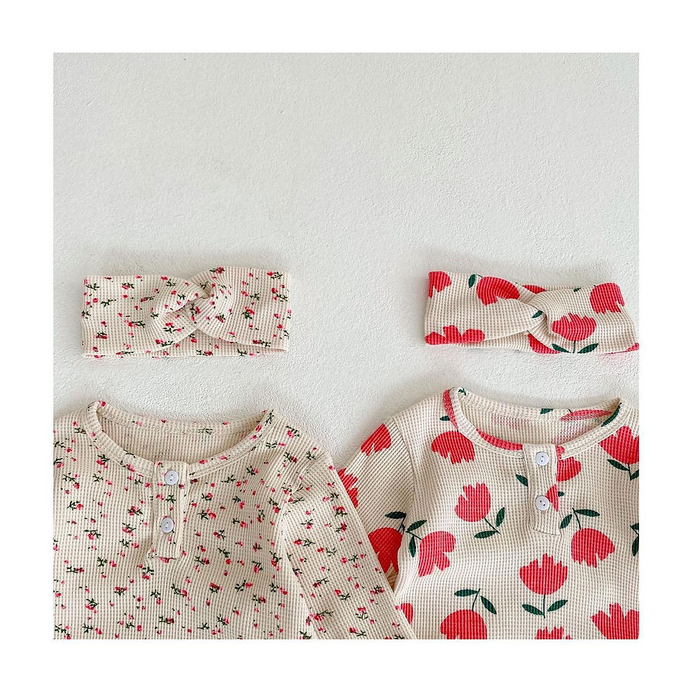 縮圖：碎花🌷✨Waffle-Knit長袖夾衣+髮帶